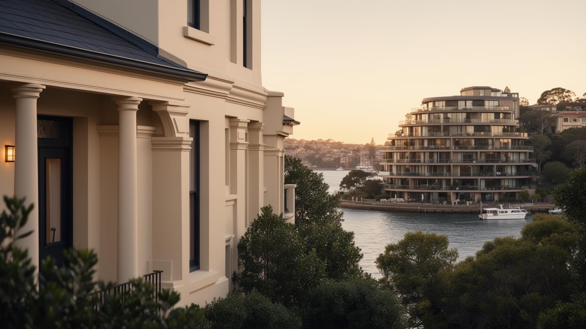 Sydney harbourside residences at golden hour